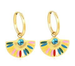 Colorful Oil Drop and Blue Turquoise Semi-Circle Earrings - Sonex Shop | Quality Products