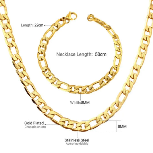 8MM Stainless Steel Cuban Chain Necklace and Bracelet Set - Sonex Shop | Quality Products