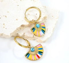 Colorful Oil Drop and Blue Turquoise Semi-Circle Earrings - Sonex Shop | Quality Products