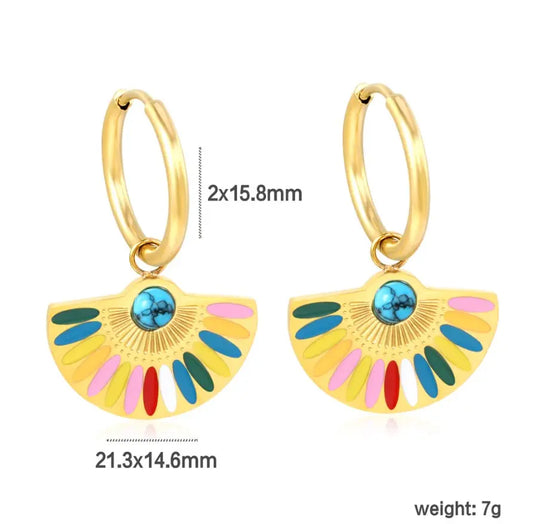 Colorful Oil Drop and Blue Turquoise Semi-Circle Earrings - Sonex Shop | Quality Products