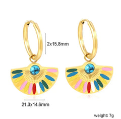 Colorful Oil Drop and Blue Turquoise Semi-Circle Earrings - Sonex Shop | Quality Products