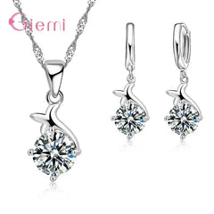 Sterling Silver Trendy Crystal Pendant Necklace & Earrings Jewelry Set - Sonex Shop | Quality Products