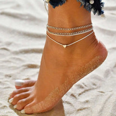 Boho Double Layer Anklets for Women - Pearl Pendant Foot Chains with 8 Shape Design