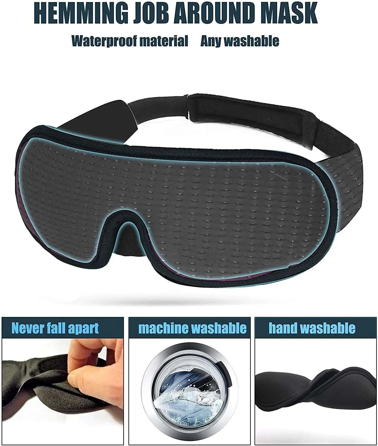 3D Sleep Eye Mask - Soft Padded Blindfold, Light Blockout, Comfortable Fabric Shade