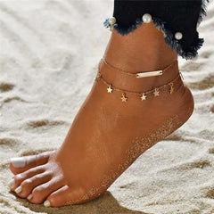 Boho Double Layer Anklets for Women - Pearl Pendant Foot Chains with 8 Shape Design