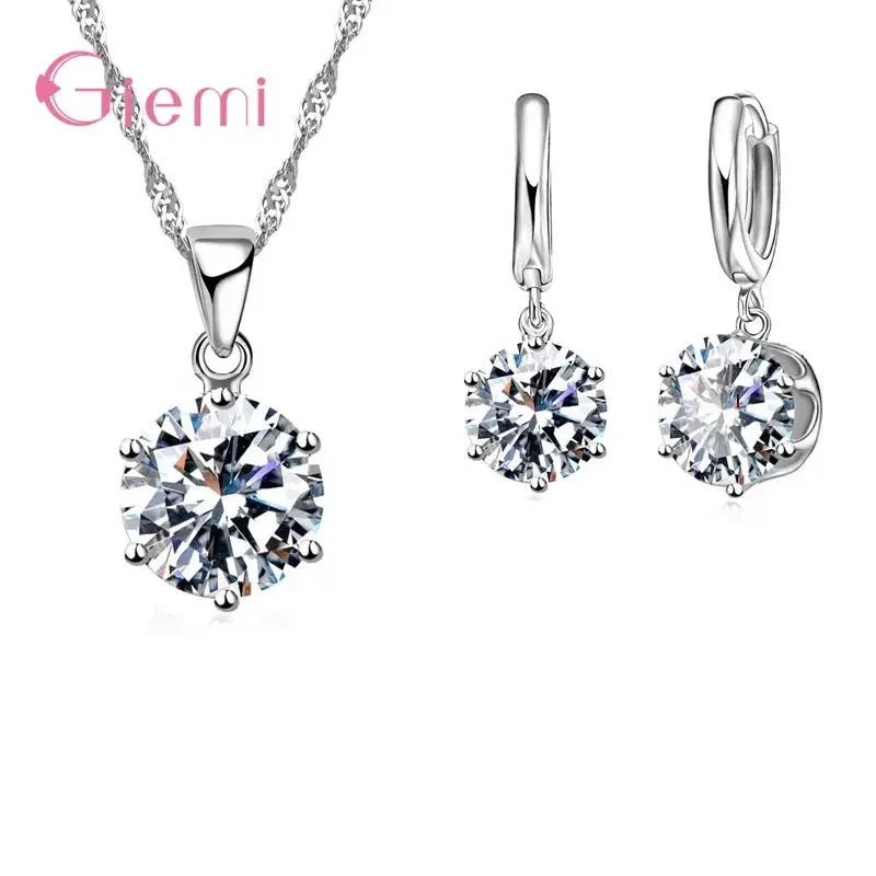 Sterling Silver Trendy Crystal Pendant Necklace & Earrings Jewelry Set - Sonex Shop | Quality Products