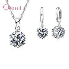 Sterling Silver Trendy Crystal Pendant Necklace & Earrings Jewelry Set - Sonex Shop | Quality Products