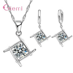 Sterling Silver Trendy Crystal Pendant Necklace & Earrings Jewelry Set - Sonex Shop | Quality Products