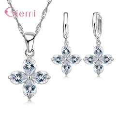 Sterling Silver Trendy Crystal Pendant Necklace & Earrings Jewelry Set - Sonex Shop | Quality Products