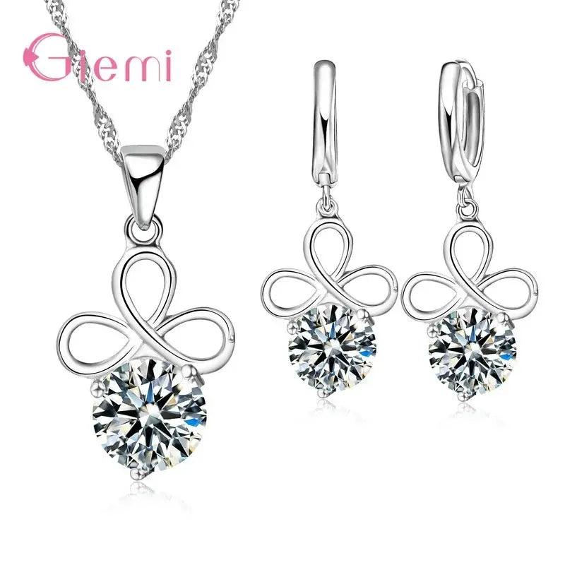 Sterling Silver Trendy Crystal Pendant Necklace & Earrings Jewelry Set - Sonex Shop | Quality Products