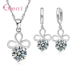 Sterling Silver Trendy Crystal Pendant Necklace & Earrings Jewelry Set - Sonex Shop | Quality Products