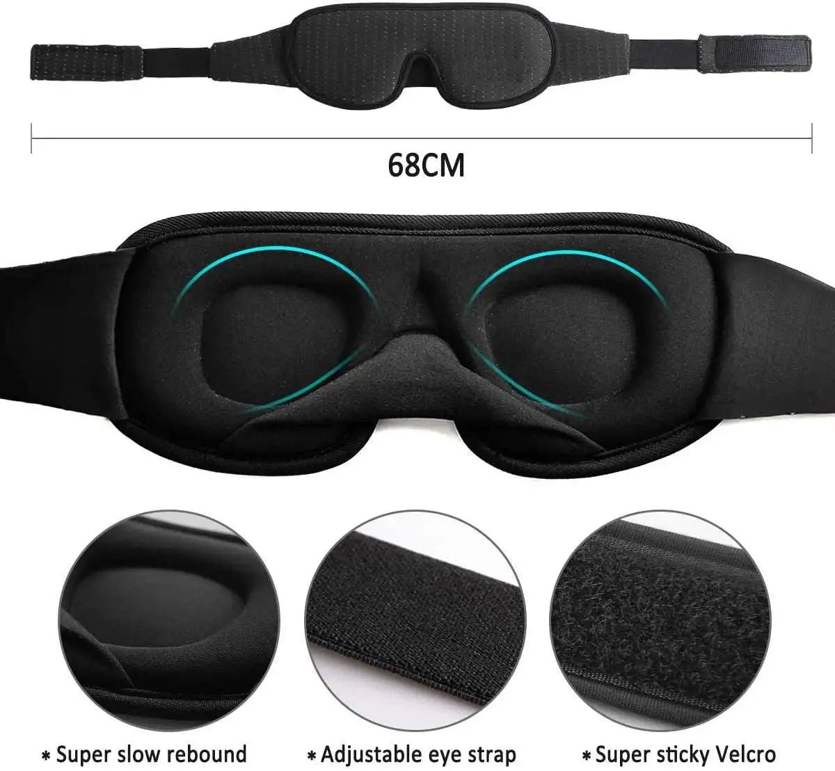 3D Sleep Eye Mask - Soft Padded Blindfold, Light Blockout, Comfortable Fabric Shade