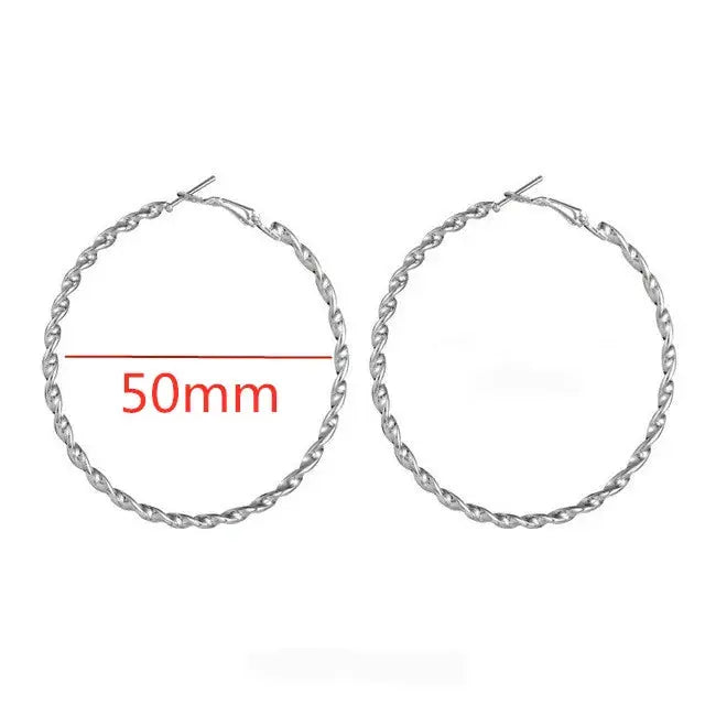 40-80mm Big Smooth Circle Hoop Earrings for Women - Simple Round Loop Wedding Jewelry