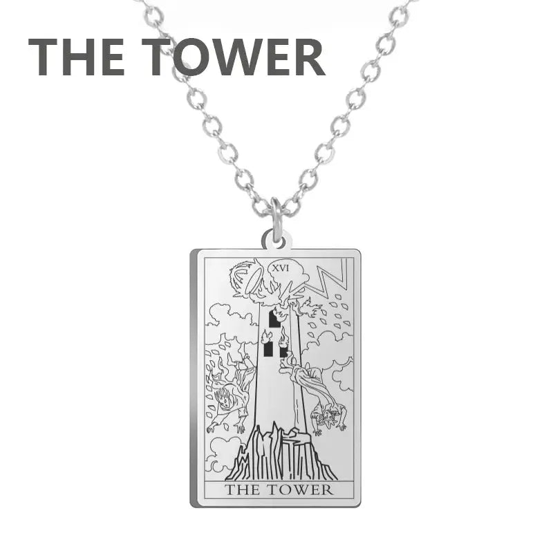 Dawapara Tarot Cards Necklace for Women - Stainless Steel Wealth Amulet