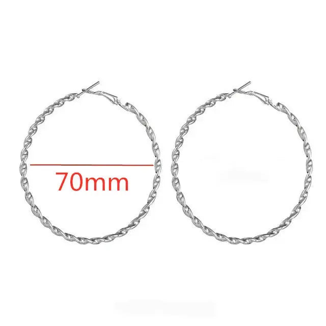 40-80mm Big Smooth Circle Hoop Earrings for Women - Simple Round Loop Wedding Jewelry