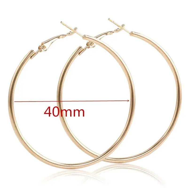 40-80mm Big Smooth Circle Hoop Earrings for Women - Simple Round Loop Wedding Jewelry