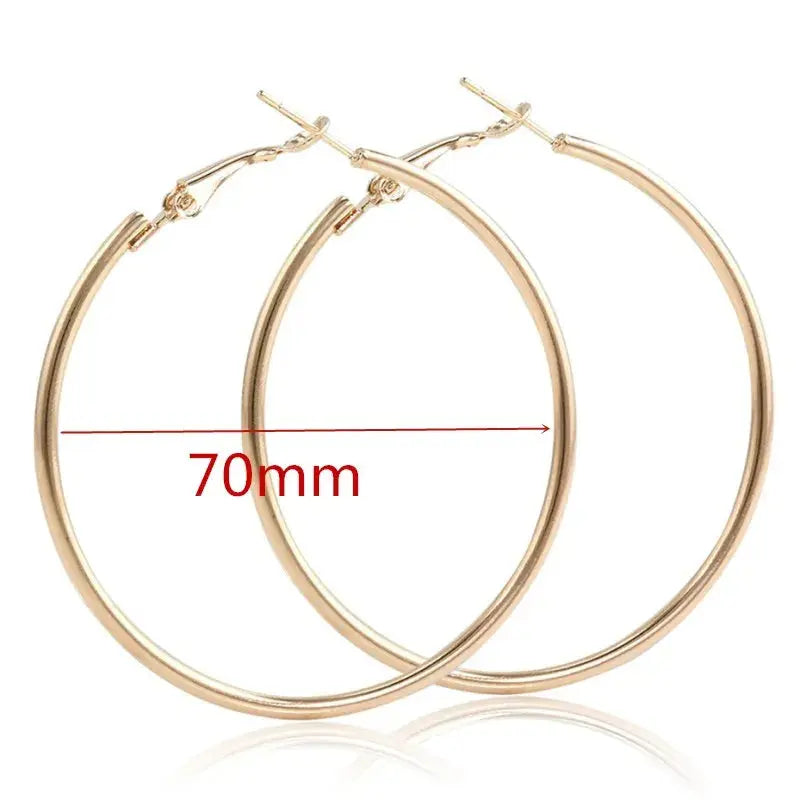 40-80mm Big Smooth Circle Hoop Earrings for Women - Simple Round Loop Wedding Jewelry