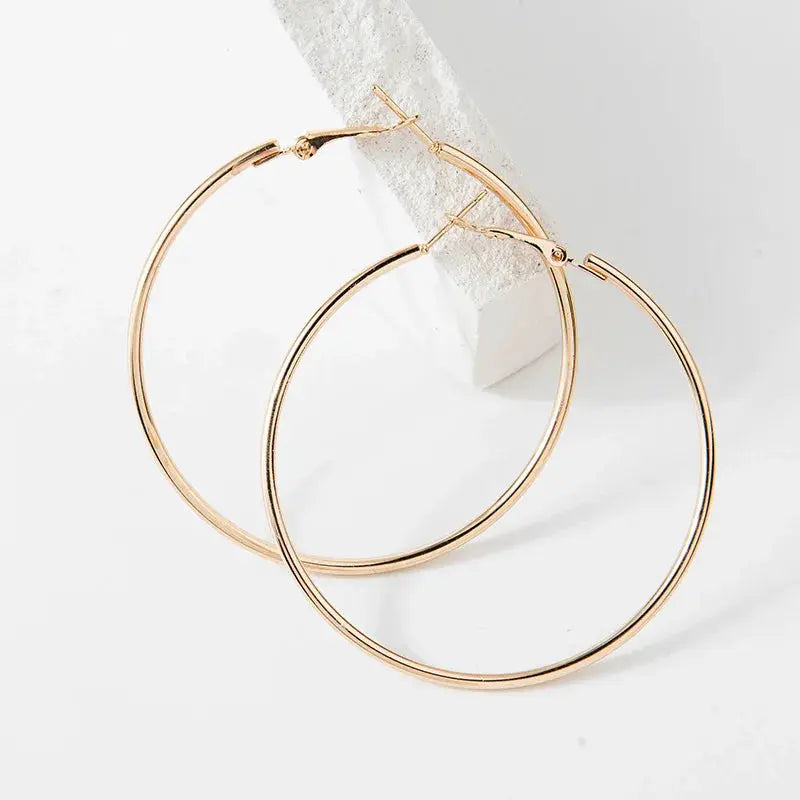 40-80mm Big Smooth Circle Hoop Earrings for Women - Simple Round Loop Wedding Jewelry