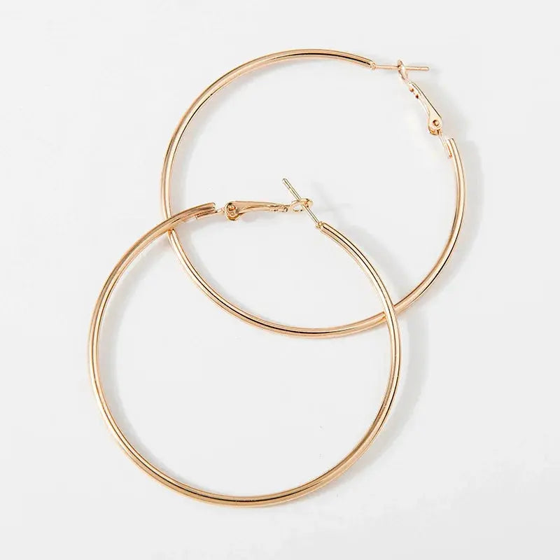 40-80mm Big Smooth Circle Hoop Earrings for Women - Simple Round Loop Wedding Jewelry