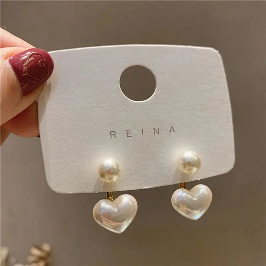 New Fashion Contracted Heart Pearl Fine Earrings: Elegant and Sweet Women's Drop Earrings