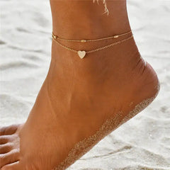 Boho Double Layer Anklets for Women - Pearl Pendant Foot Chains with 8 Shape Design