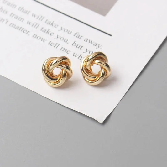 Tiny Metal Stud Earrings for Women – Gold Color Twist Round Design - Sonex Shop | Quality Products