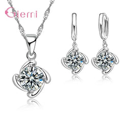 Sterling Silver Trendy Crystal Pendant Necklace & Earrings Jewelry Set - Sonex Shop | Quality Products