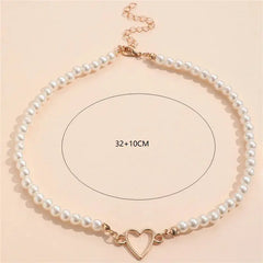 Imitation Pearl Heart Choker Necklace - Sonex Shop | Quality Products