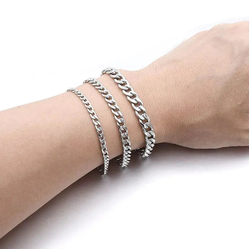 Fashion Stainless Steel Curb Cuban Chain Bracelet - Unisex Jewelry for Men & Women