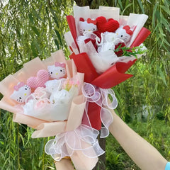 Kawaii Hello Kitty Cat Plush Dolls With Artificial Flowers Creative Bouquet. Perfect for Christmas, Valentine's Day, Birthdays, and Graduation Gifts.