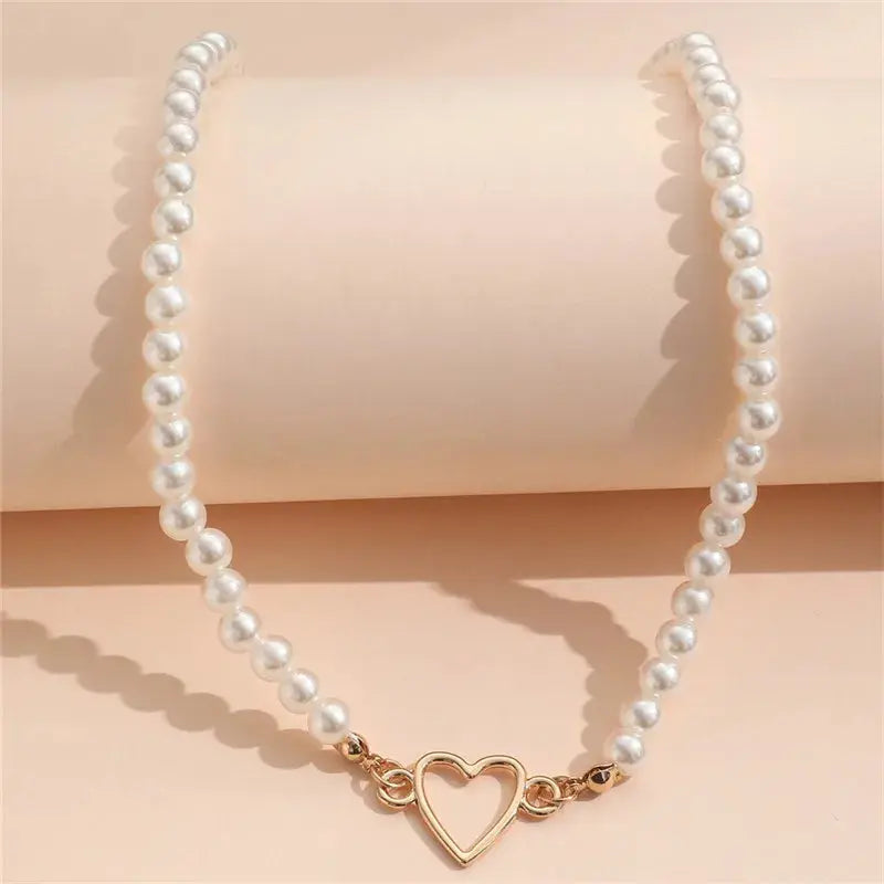 Imitation Pearl Heart Choker Necklace - Sonex Shop | Quality Products