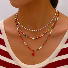 Bohemian Multilayer Beaded Necklace - Handmade Fashion Jewelry with Colorful Tassels & Crystal Pendant