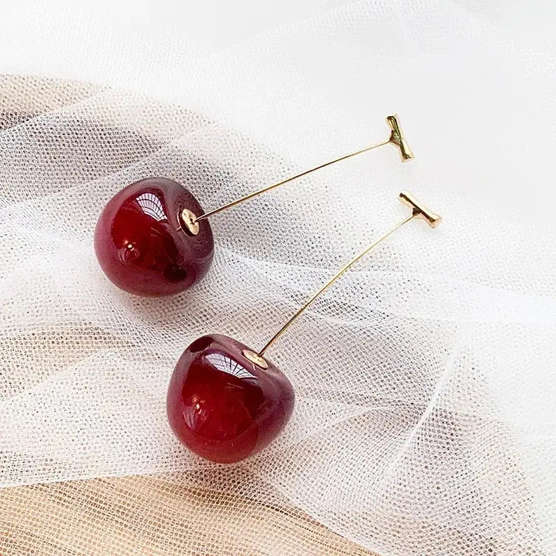 Small Fresh Sweet Red Cherry Earrings, Cherries Pendant Earrings for Women, Fruit Earrings, Stainless Steel Earring Charm Jewelry