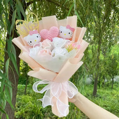 Kawaii Hello Kitty Cat Plush Dolls With Artificial Flowers Creative Bouquet. Perfect for Christmas, Valentine's Day, Birthdays, and Graduation Gifts.