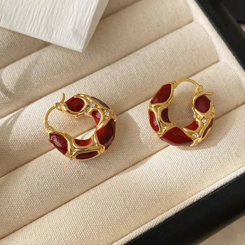 Vintage Enamel Gold Plated Small Hoop Earrings – Trendy Statement Jewelry for Women