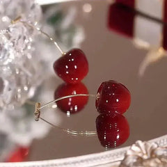 Small Fresh Sweet Red Cherry Earrings, Cherries Pendant Earrings for Women, Fruit Earrings, Stainless Steel Earring Charm Jewelry