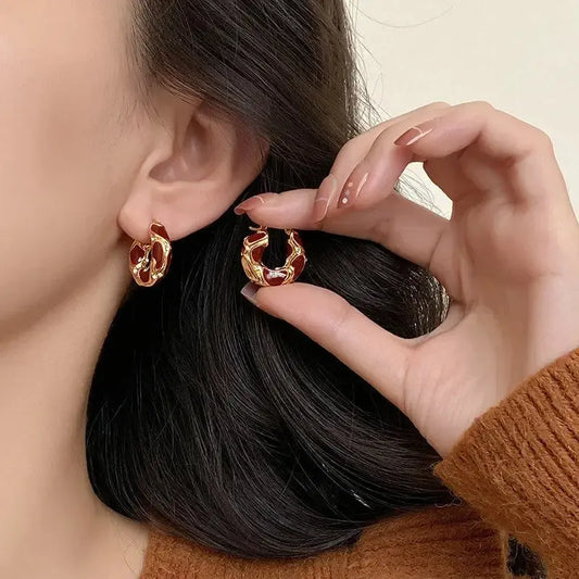 Vintage Enamel Gold Plated Small Hoop Earrings – Trendy Statement Jewelry for Women