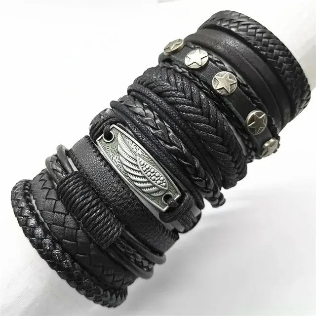 10 Pcs Black Wrap Woven Bracelets - Handmade Fashion Jewelry for Men & Women