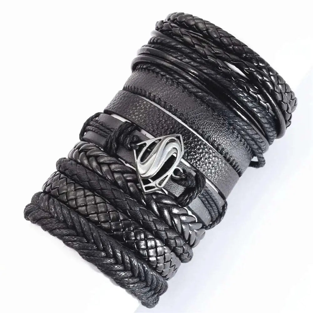 10 Pcs Black Wrap Woven Bracelets - Handmade Fashion Jewelry for Men & Women