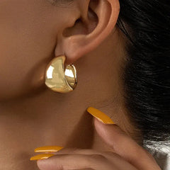 Gold Color Round Chunky Hoop Earrings for Women – Lightweight Smooth Metal, Trendy Fashion Jewelry