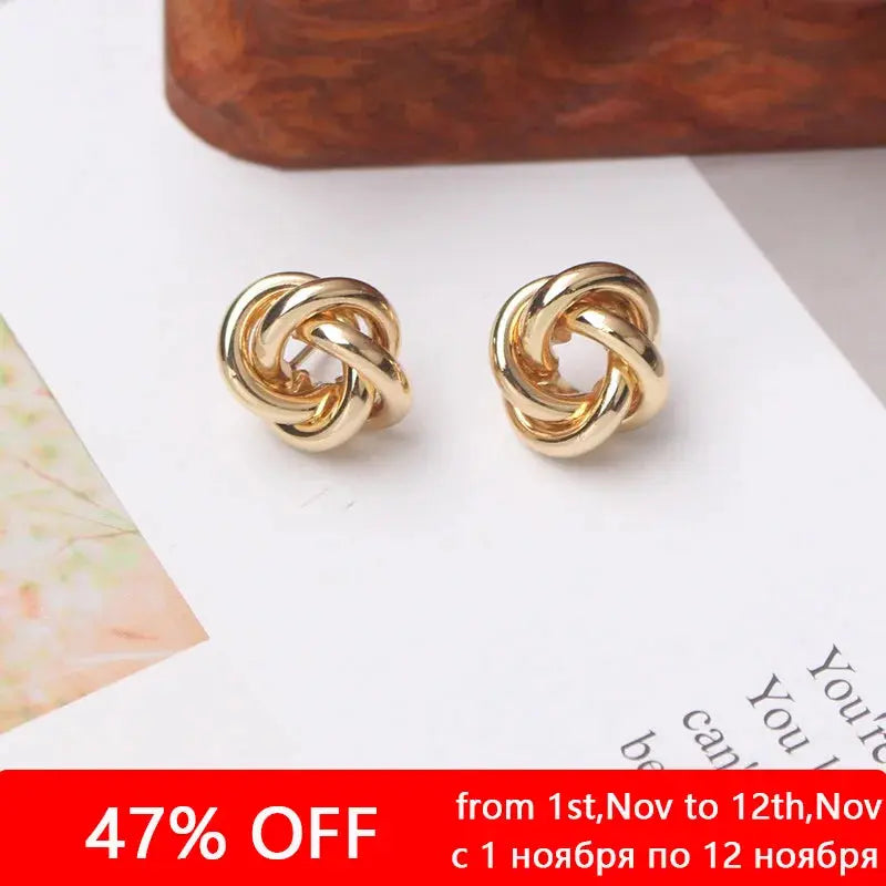 Tiny Metal Stud Earrings for Women – Gold Color Twist Round Design - Sonex Shop | Quality Products