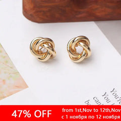 Tiny Metal Stud Earrings for Women – Gold Color Twist Round Design - Sonex Shop | Quality Products