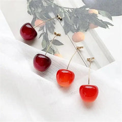 Small Fresh Sweet Red Cherry Earrings, Cherries Pendant Earrings for Women, Fruit Earrings, Stainless Steel Earring Charm Jewelry