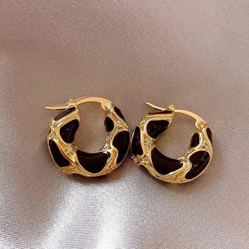 Vintage Enamel Gold Plated Small Hoop Earrings – Trendy Statement Jewelry for Women