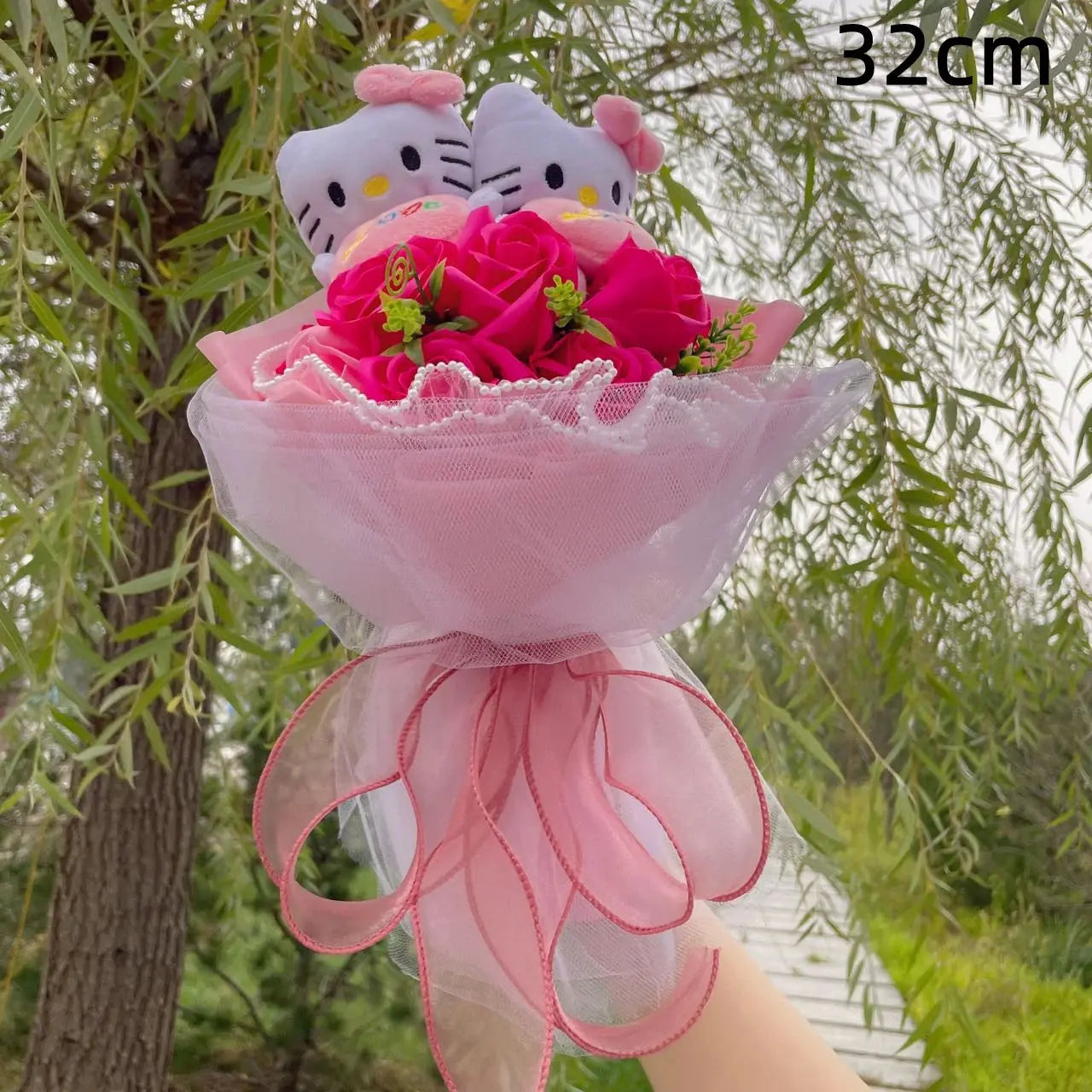 Kawaii Hello Kitty Cat Plush Dolls With Artificial Flowers Creative Bouquet. Perfect for Christmas, Valentine's Day, Birthdays, and Graduation Gifts.