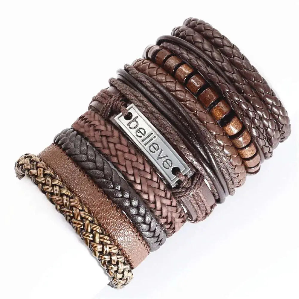 10 Pcs Black Wrap Woven Bracelets - Handmade Fashion Jewelry for Men & Women