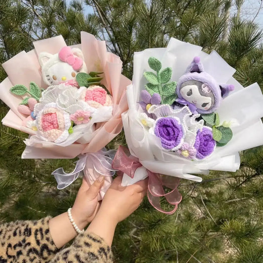 Kawaii Hello Kitty Cat Plush Dolls With Artificial Flowers Creative Bouquet. Perfect for Christmas, Valentine's Day, Birthdays, and Graduation Gifts.