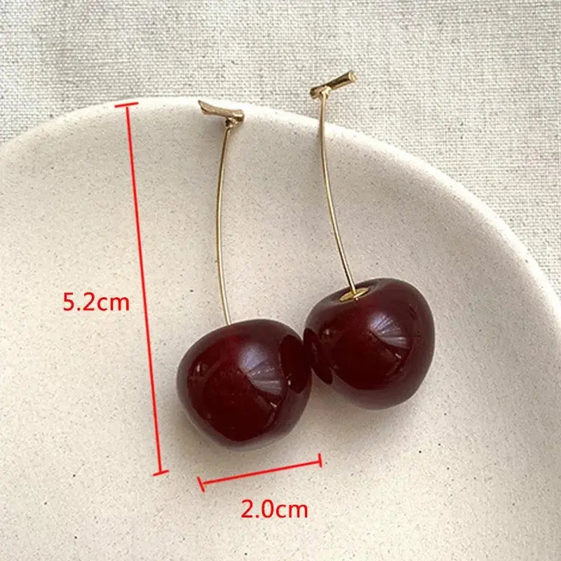 Small Fresh Sweet Red Cherry Earrings, Cherries Pendant Earrings for Women, Fruit Earrings, Stainless Steel Earring Charm Jewelry