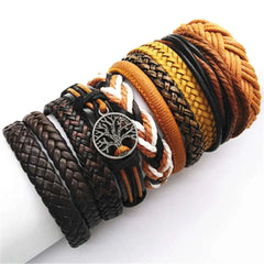 10 Pcs Black Wrap Woven Bracelets - Handmade Fashion Jewelry for Men & Women