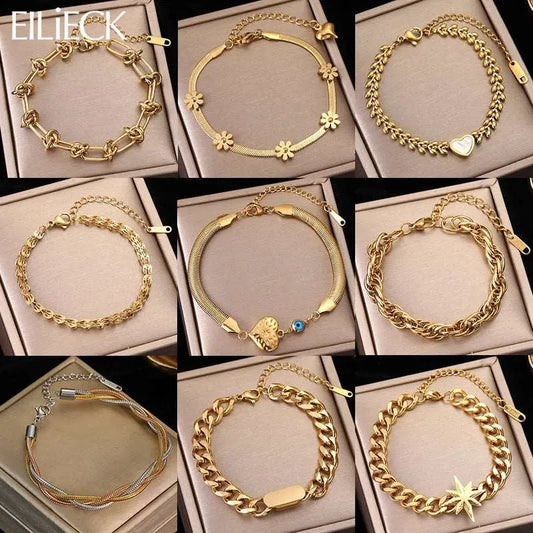 EILIECK 316L Stainless Steel Gold Bracelet for Women – Simple Link Chain, Non-Fading Fashion Jewelry Gift